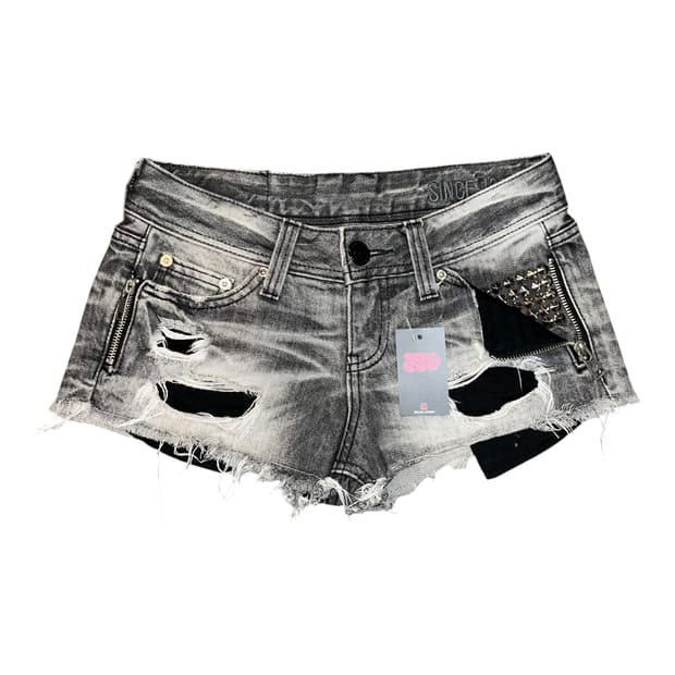 포켓 스터드 데미지 흑청 숏 팬츠 갸루y2k펑크