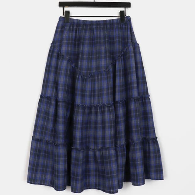 원더원더 솔파 체크 플레어 캉캉 롱 스커트