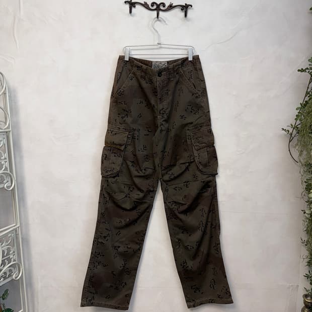 Khaki brown camouflage leopard wide 카고팬츠