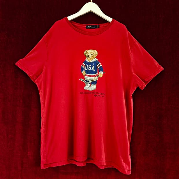 폴로랄프로렌 테디베어 하키 로고 프린팅 반팔 티셔츠 XL size