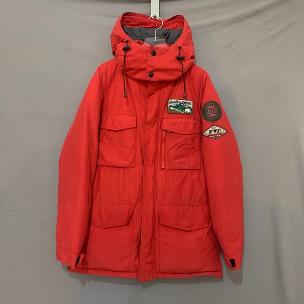 L JEEP 지프 덕다운 오리털 사파리 와펜 패치워크 후드 패딩