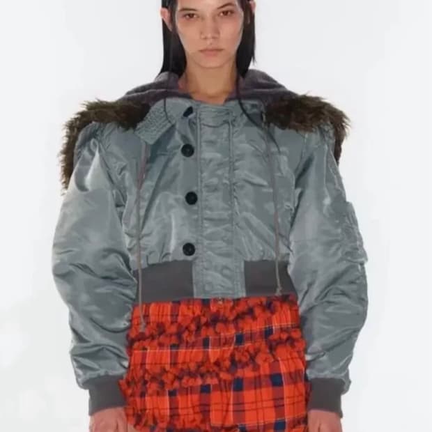 오픈와이와이 폭스 퍼 지퍼 후드 카키