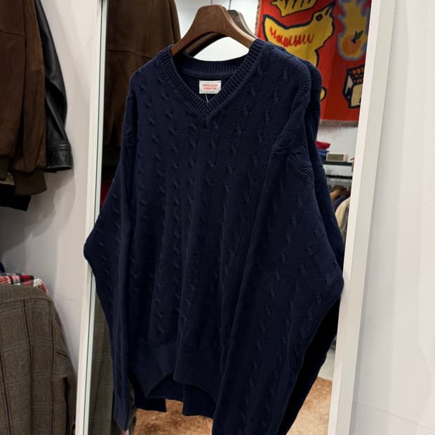 90s Benetton 베네통 브이넥 케이블 코튼 니트 (Italy)