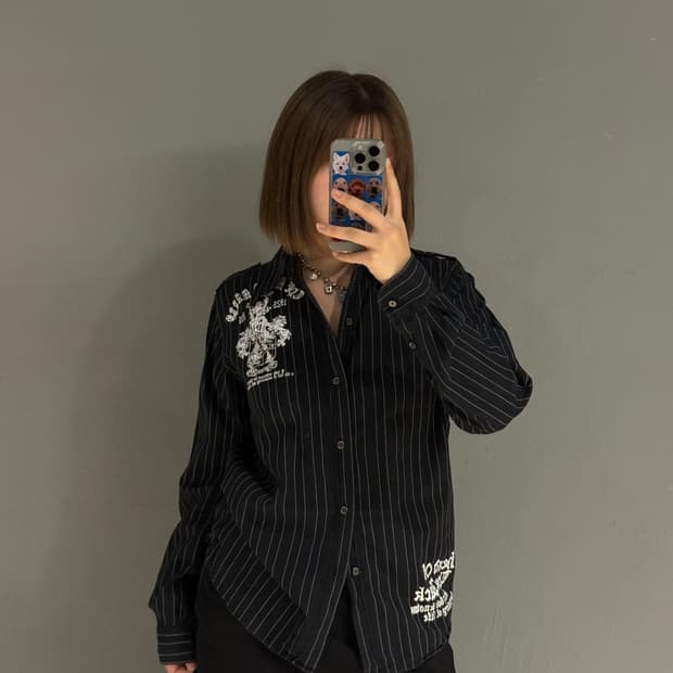 printing detail stripe pattern shirt