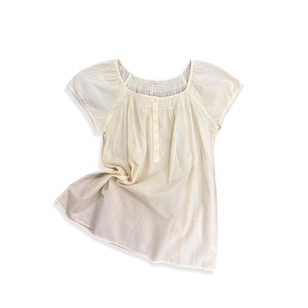 Button Detail Puff Cap Ivory Top