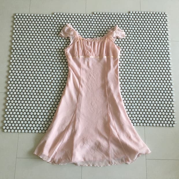 satin ribbon ruffle slip dress