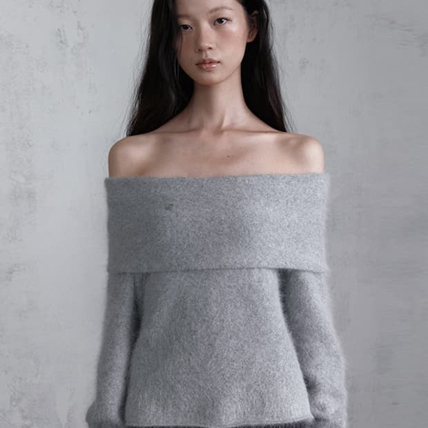 ods 앙고라 오프숄더 니트 라이트 그레이