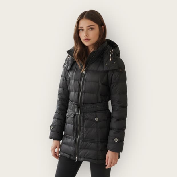 XS/ 버버리 이중 레이어 벨티드 다운 패딩 점퍼