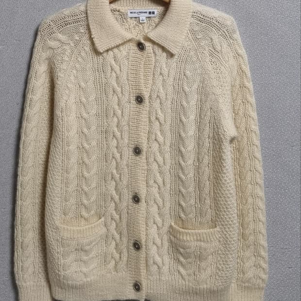 L ) 유니클로 X 아네스 데 라 프라상쥬 울100% 꽈배기 니트 가디건