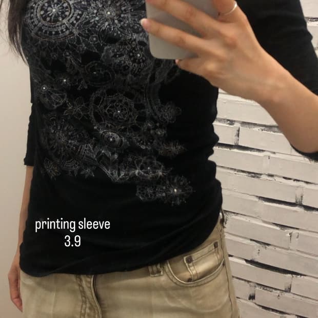 프린팅 오리엔탈 시스루 슬리브