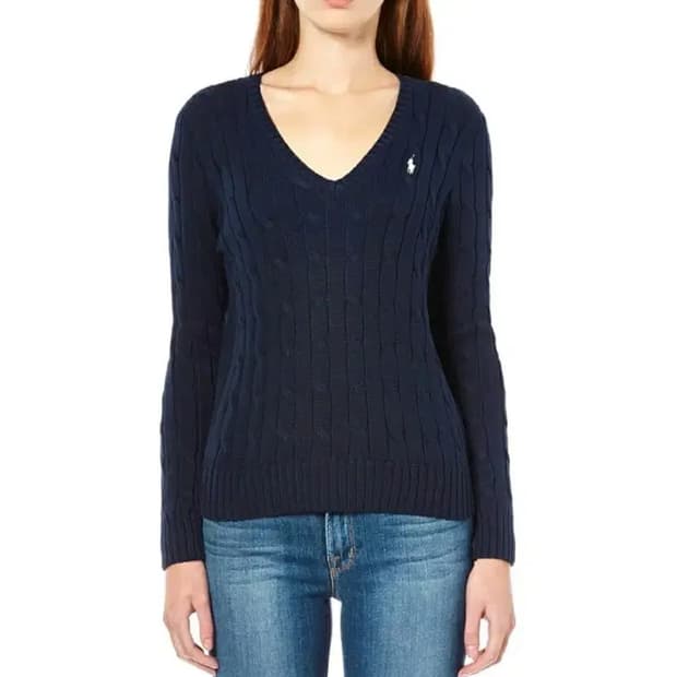 [정품] 폴로 랄프로렌 여성 슬림핏 케이블 니트 브이넥 S