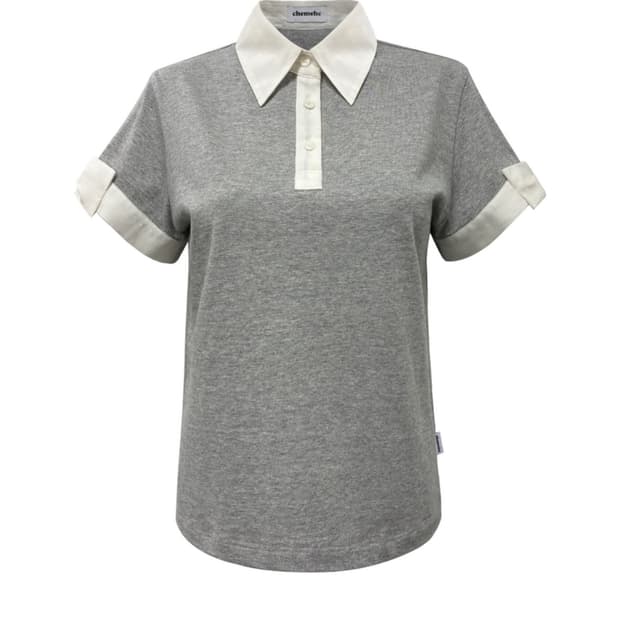 체메씨 보우 롱슬리브 셔츠 코랄 탑 멜란지그레이