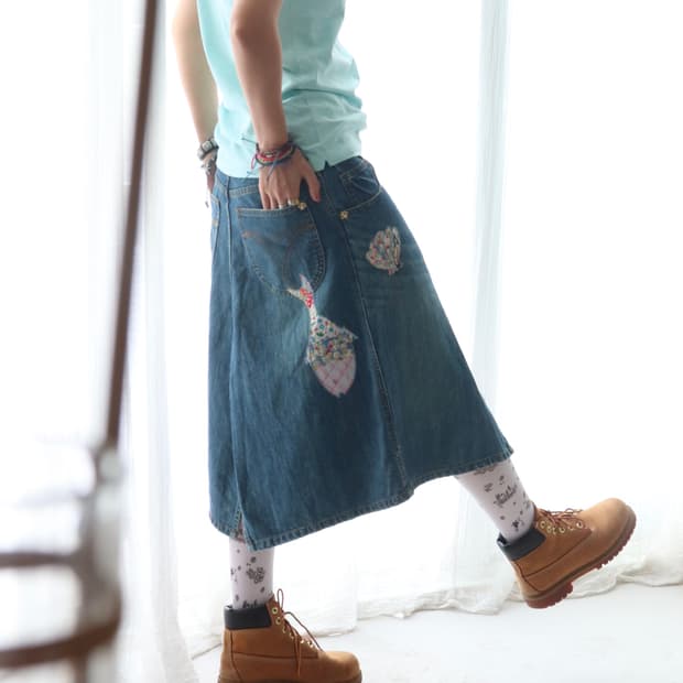 [Tsumori Chisato] Denim Patchwork Skirt