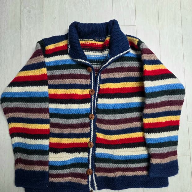 빈티지 오색 단가라 니트 아우터 하구미 모리걸