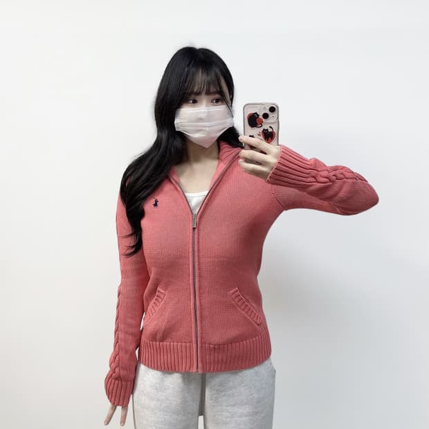폴로 랄프로렌 포니 로고 코튼 니트 집업 코랄