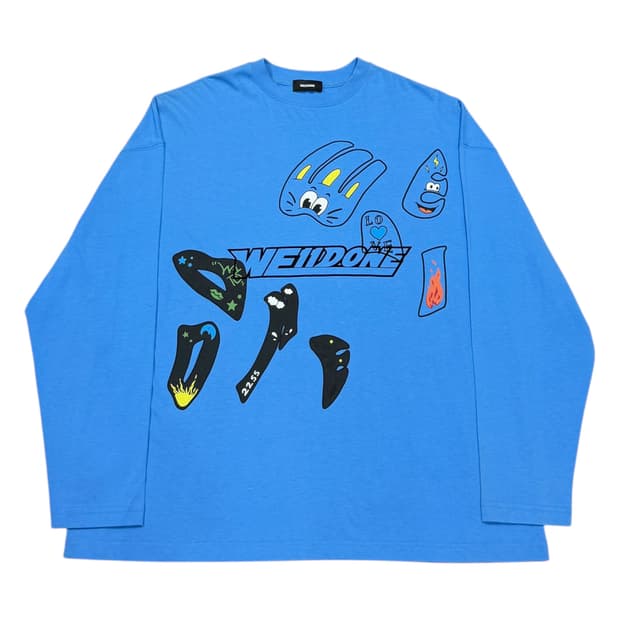 WE11DONE 웰던 블루 프린팅 롱슬리브 긴팔티 블루