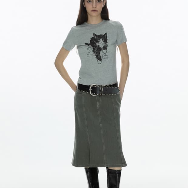 밀로우먼 데님 플레어 스커트 체인 세트