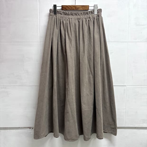 애쉬브라운 스웨이드 플레어 밴딩 롱 스커트 (JPN)