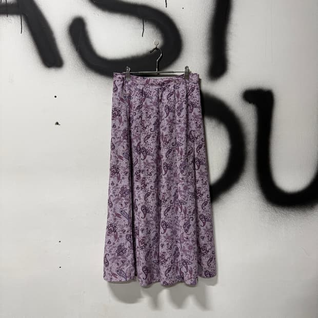 VTG 빈티지 라벤더 페이즐리 패턴 핀턱 롱스커트