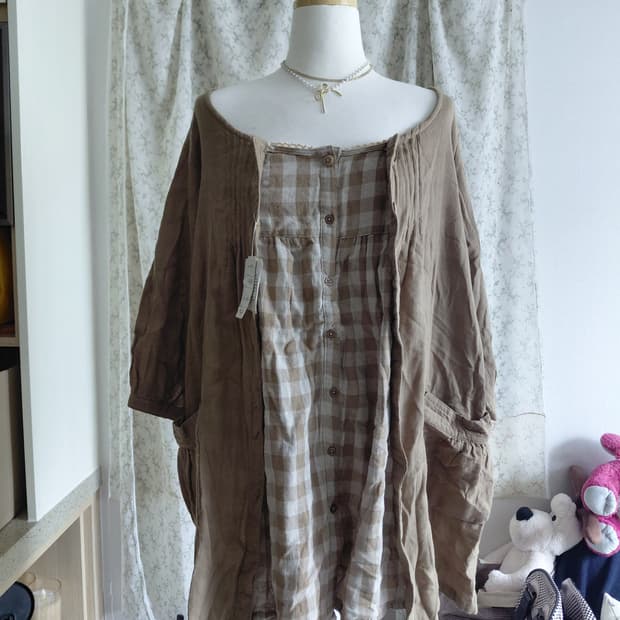 [일본빈티지] 모리걸 체크 브라운 블라우스