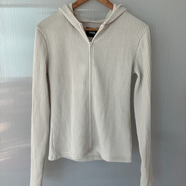 스웨이드 후드 립 집업 라이트 그레이