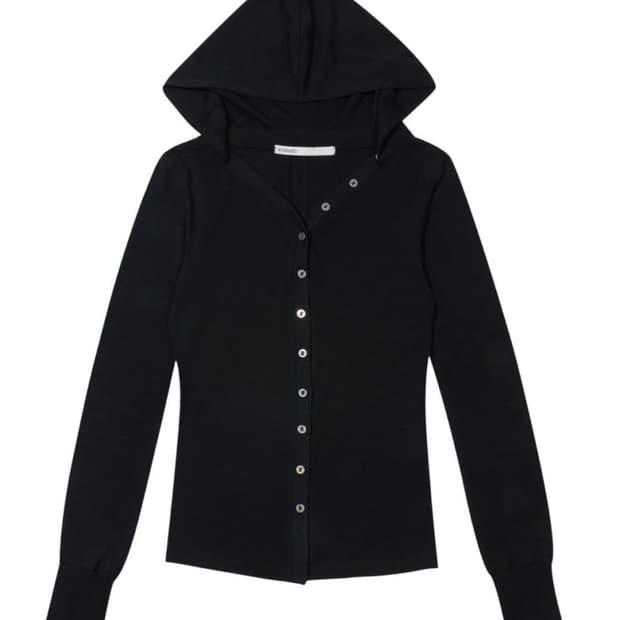 보헤미안 서울 후드 버튼 가디건 블랙