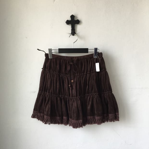 Fringe point velvet layer skirt
