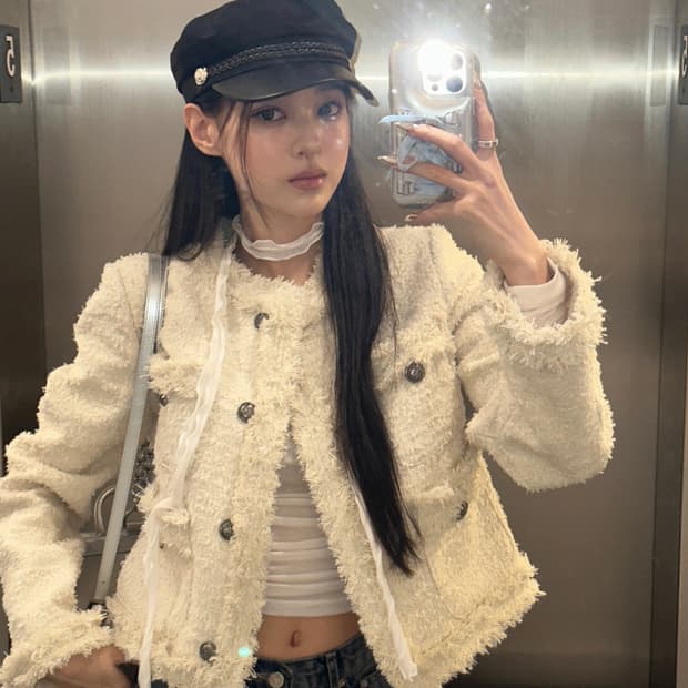 카키포인트 트위드 자켓