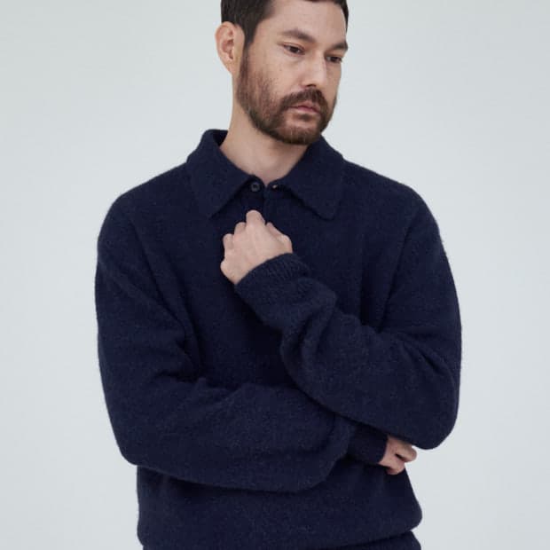 포터리 알파카 컴포트 폴로 니트 3 다크네이비
