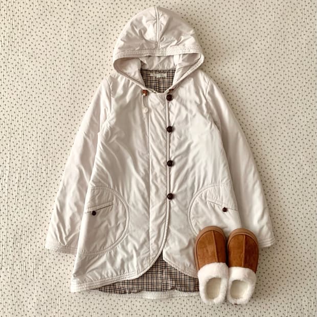 빈티지 체크 더플 후드 간절기 패딩