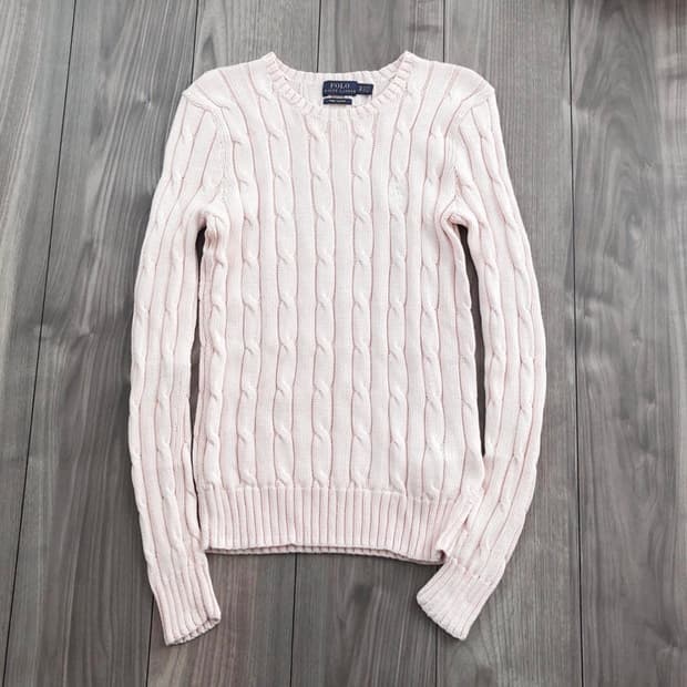 빈티지 폴로 랄프로렌 여성 케이블 니트 딸기우유 핑크 모리걸