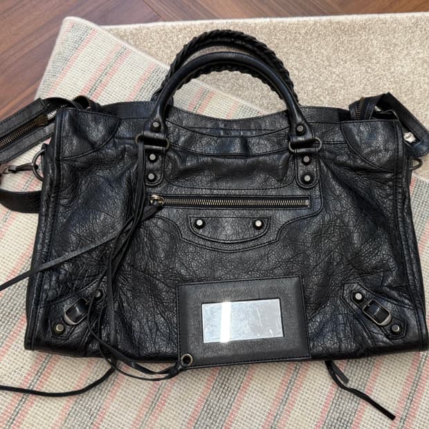 발렌시아가 시티 모터백 미디움 블랙 흑장