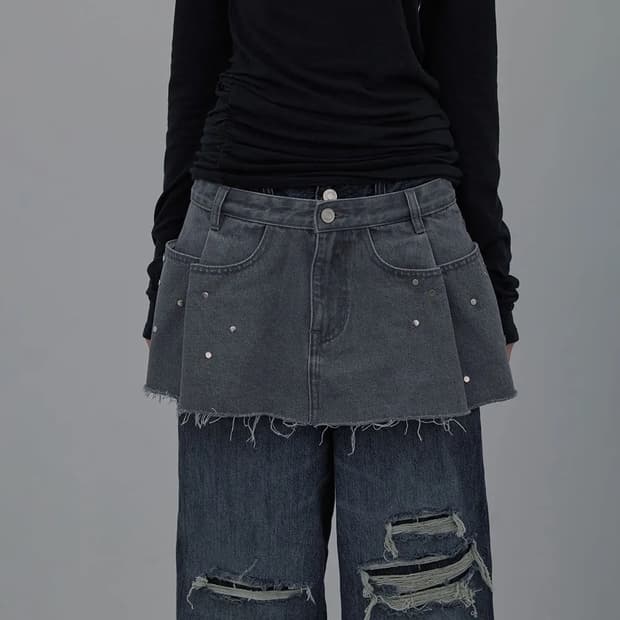 LCDC RAW-CUT STUD DENIM SKIRT