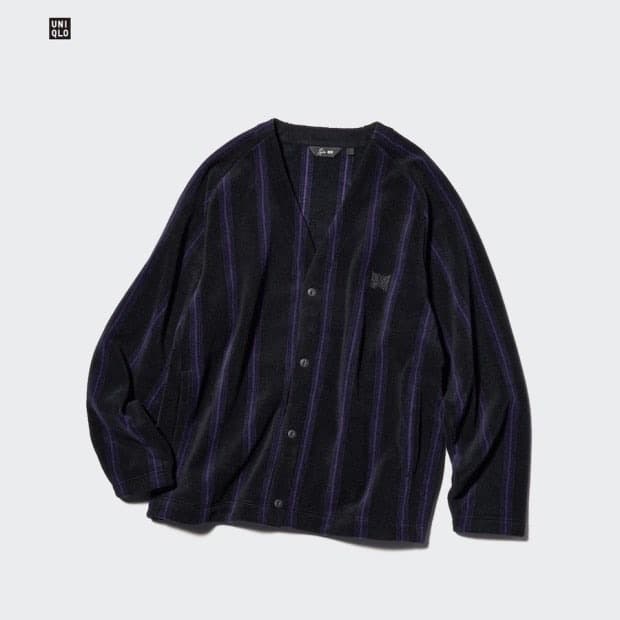 [XXL] 유니클로x니들스 오버 플리스 가디건 블랙 스트라이프