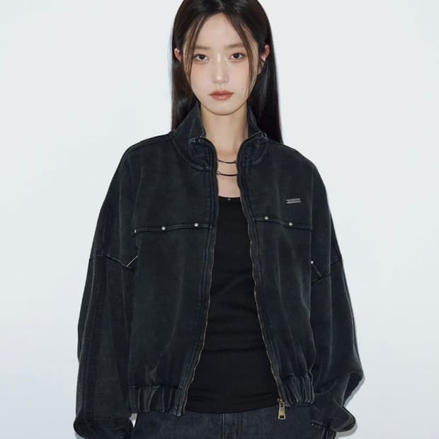 헬레네파리스 오버핏 스탠드 집업 재킷 [워시드그레이]