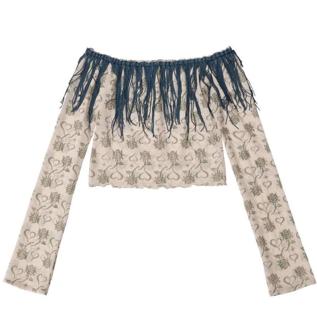 145 office 오프숄더 프린지 셔츠