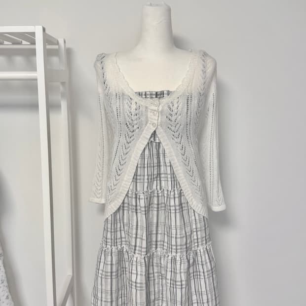 일본빈티지 모리걸 체크원피스 가디건 세트