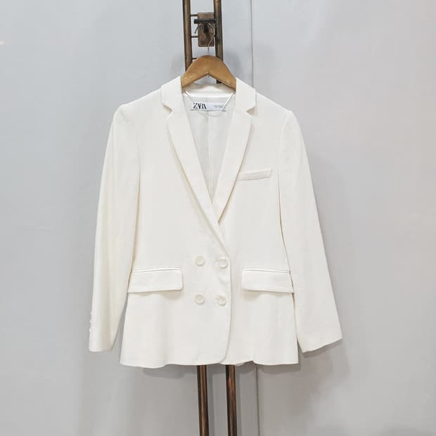 자라 더블 브레스티드 린넨 블레이저 자켓 XS