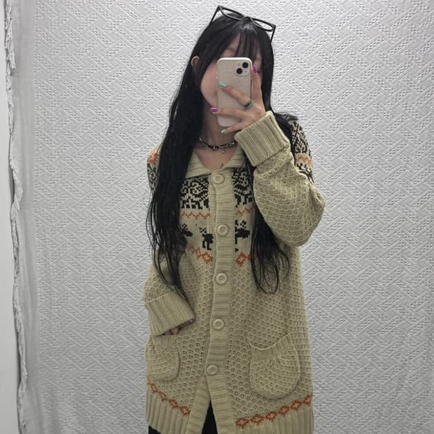 빈티지 폭닥 노르딕 코위찬 여리핏 가디건 LL C07038