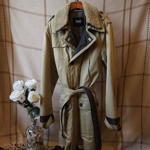 돌체앤가바나 헤비 코트 더블카라 트렌치 코트 벨티드 L