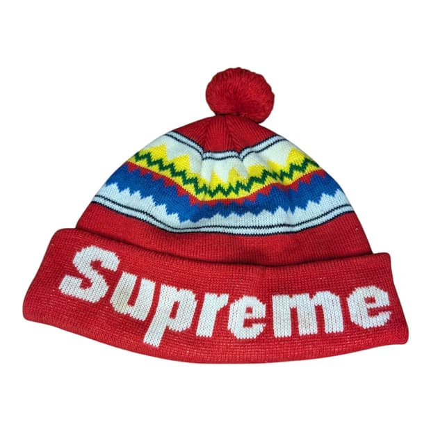 09FW 슈프림 블록 로고 폼폼 비니 레드