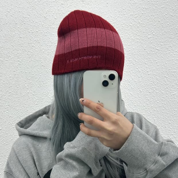 노스페이스 레드배색 비니