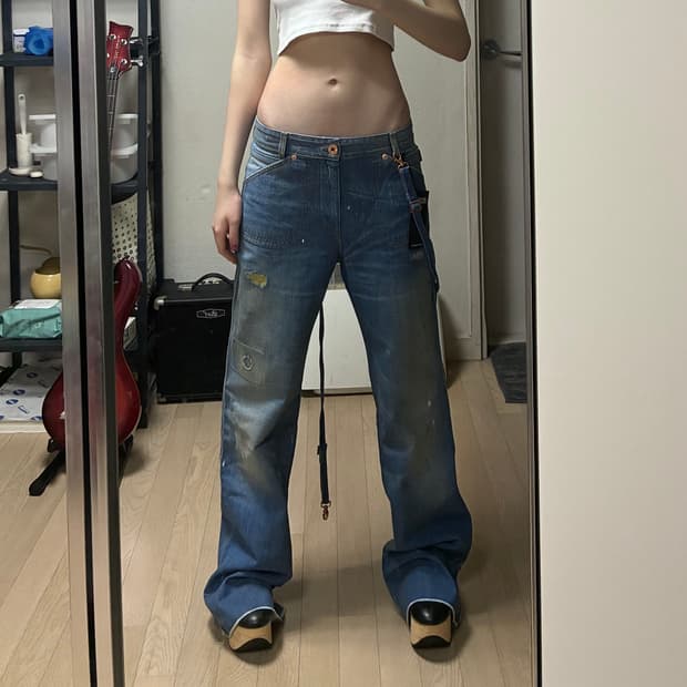 디젤 00s 아카이브 로우라이즈 플레어 와이드 데님