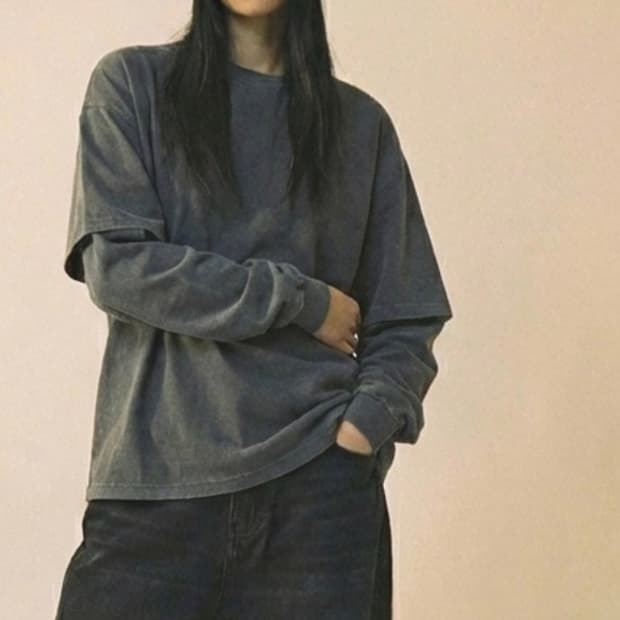 리브레너) 무신사 워싱 피그먼트 레이어드티 공용가능 반택시무배