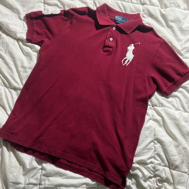 폴로 화이트 빅포니 카라 반팔티 와인