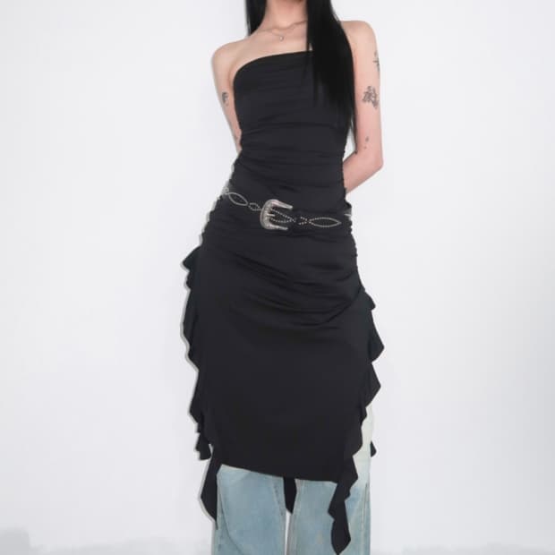 보헤미안 언발란스 러플 드레스