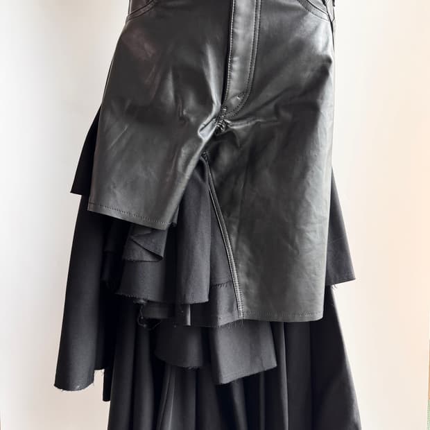 Junya Watanabe 레더 매치 러플 롱스커트 xs 