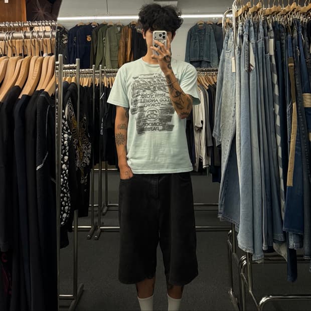 S) 스투시 빈티지 월드투어 프린팅 반팔 티셔츠