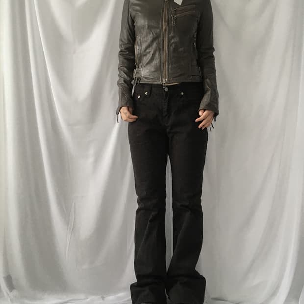 Belted high neck leather jacket