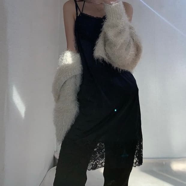 빈티지 퍼 크롭 가디건